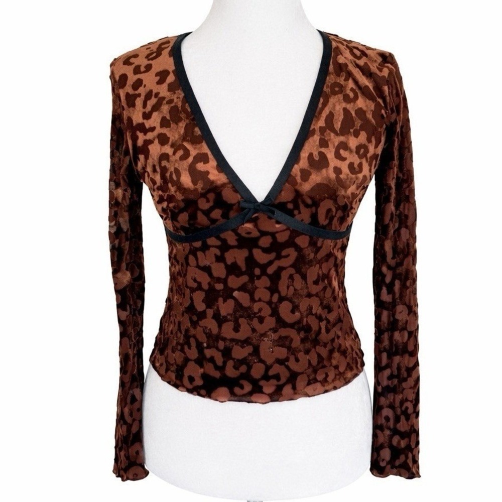 NWT MOA Fairy Grunge Brown Velvet Burnout Sheer Leopard Top Size M Indie Sleeze